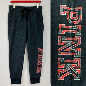 NWT Small PINK Victoria’s Secret Skinny Fleece Joggers Plaid Lounge Athleisure